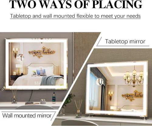 Miniatura 3 de ANYHI Hollywood Espejo de maquillaje con luces, espejo grande iluminado para tocador, espejo de escritorio/pared con luces, pantalla táctil
