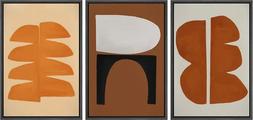 Miniatura 41 de SIGNLEADER Lienzo enmarcado para pared, juego de arte de collage de polígonos retro marrón tostado, ilustraciones con formas abstractas, arte