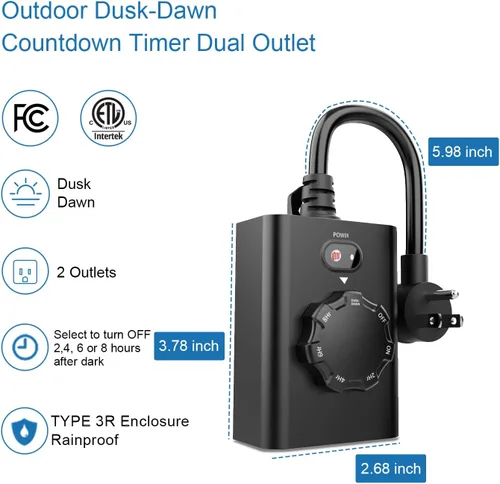 Miniatura 3 de New One Temporizador con sensor de luz para exteriores, impermeable, temporizador de atardecer a amanecer, 2 tomas de tierra, interruptor de enchufe