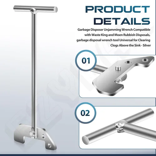Miniatura 6 de Llave de desatascamiento para triturador de basura compatible con Waste King y Moen, herramienta de llave de eliminación de basura universal