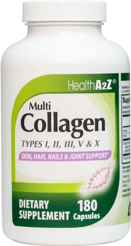 HealthA2Z - Pastillas de colágeno múltiple de 1735 mg -180 cápsulas de colágeno (60 porciones) - Tipos I, II, III, V y X para una piel, cabello,