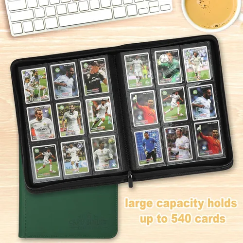 Miniatura 4 de Carpeta de tarjetas con 9 bolsillos, carpeta de tarjetas coleccionables con cremallera de alta calidad, 540 bolsillos de doble cara, álbum de Verde