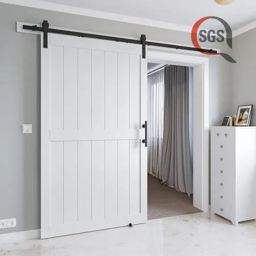 Miniatura 3 de Puerta corrediza estilo granero de 48 x 84 pulgadas con kit de herrajes para puerta corrediza de 8 pies y asa, agujeros preperforados para fácil