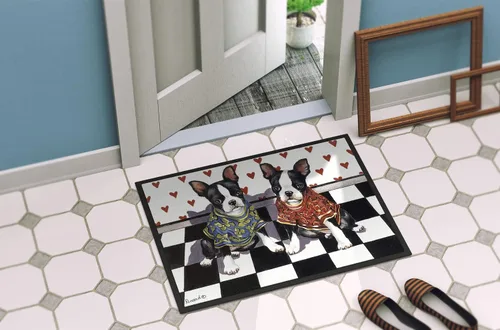 Miniatura 4 de Caroline's Treasures PPP3249MAT Boston Terrier Puppy Love Felpudo de 18 x 27 pulgadas, tapete para puerta delantera, interior y exterior