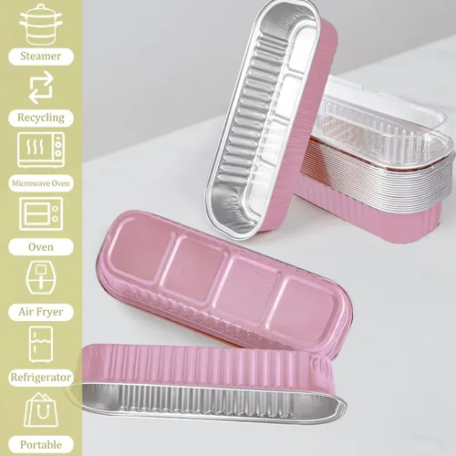 Miniatura 6 de 20 moldes rectangulares mini para pan con tapas, moldes mini para pasteles con tapas, ramekins desechables, moldes para hornear, moldes para Rosa