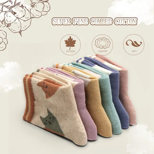 Miniatura 15 de Aisyee Calcetines de algodón para niños, calcetines sin costuras para niños, calcetines coloridos de cuarto de punto, paquete de 6