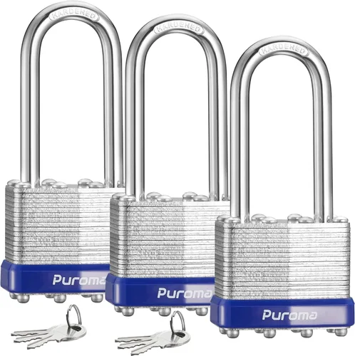 Miniatura 11 de Puroma Lock 1 Pack Candados, Candados de 1-1/2” de grillete largo, candados resistentes con 2 llaves, candados de acero endurecido de 40 mm