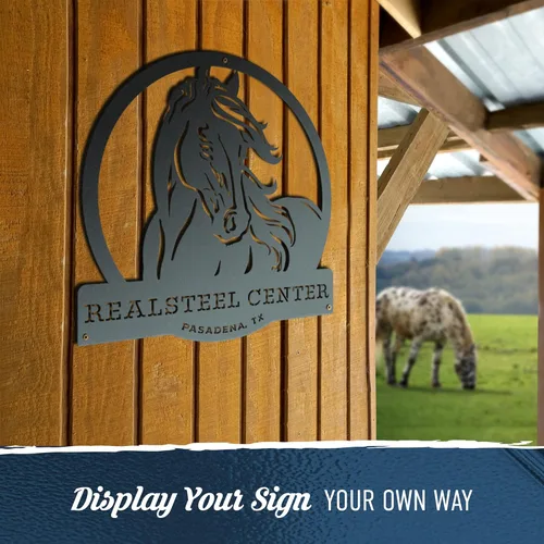 Miniatura 4 de RealSteel Letrero de metal personalizado de rancho de caballos, arte de pared occidental personalizado, letrero de nombre rústico de granja