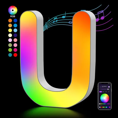 OJQ Letras LED Iluminadas con Música Sincronizada de Letras del Alfabeto Coloridas - Luz de Dormitorio con Cambio de Color - Regalos de Cumpleaños
