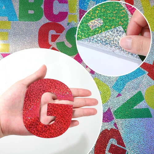 Miniatura 2 de Panelee 145 piezas de 20 hojas de calcomanías de letras grandes de 4 pulgadas, letras del alfabeto, autoadhesivas para aula, ventana, puerta, Láser