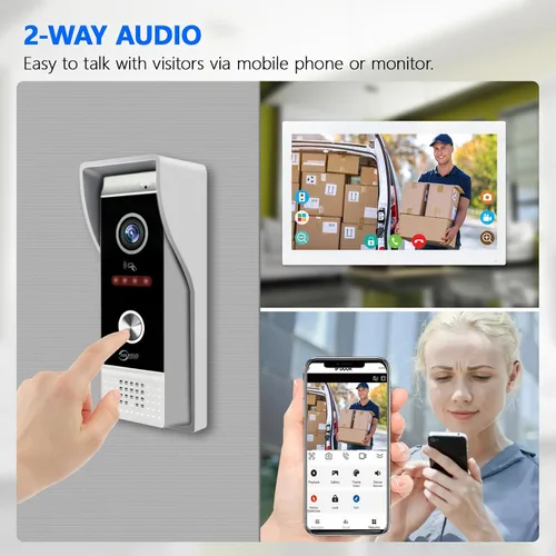 Miniatura 4 de TUYA - Timbre de video con cable, intercomunicador de apartamento, timbre HD 1080P, 2 unidades de 10 pulgadas, sistema de monitor táctil completo