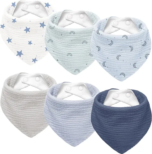 Miniatura 10 de Susurration Baberos de muselina para bebé, paquete de 6 baberos tipo bandana ajustables y suaves en forma triangular para bebés unisex, niñas y niños