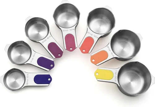 Miniatura 9 de Spring Chef Juego de 7 tazas medidoras de acero inoxidable con boquilla de vertido, herramientas de cocina anidables con marcas de fácil lectura
