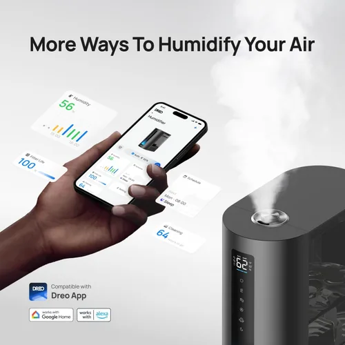 Miniatura 3 de Dreo - Humidificador de 6L para dormitorio, rociada inteligente cálida y fría para habitación grande, tiempo de funcionamiento silencioso de 60 Negro