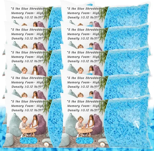 Miniatura 8 de Relleno para Puf - 5 libras de Espuma Viscoelástica Triturada, Alta Densidad ≥3.12 lb/ft³, Relleno Azul para Puf, Cojín de Sofá, Cama para Perro