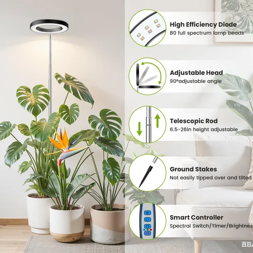 Miniatura 6 de Kullsinss Luz de Crecimiento Negra, Luces LED de Espectro Completo para Cultivo en Interiores con Temporizador de 6/12/16H, 3 Modos de Color, 5