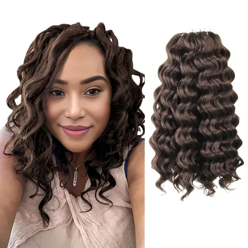 Miniatura 35 de Pelo de onda marina con trenzas de ganchillo, 6 pulgadas, 8 paquetes, trenzas rizadas suaves y profundas, extensiones de pelo sintético ondulado