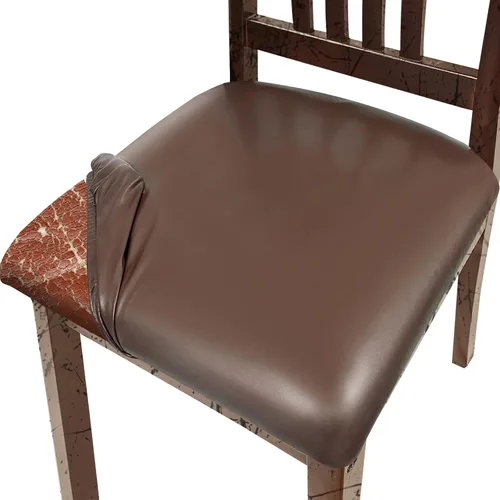Miniatura 12 de Juego de 4 fundas de asiento para sillas de comedor de cuero PU, impermeables, fundas elásticas para sillas de comedor/cocina/hotel, fundas