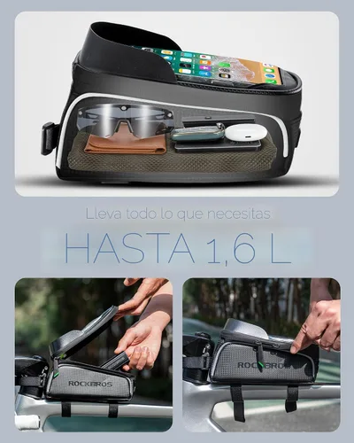 Miniatura 5 de ROCK BROS Bolsa para teléfono de bicicleta/bicicleta para estructura frontal, impermeable, bolsa de tubo, bolsa de ciclismo, accesorios