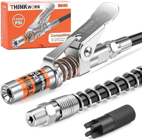 Miniatura 10 de THINKWORK Juego de acoplador de pistola engrasadora, acopladores de pistola engrasadora con bloqueo fuerte con adaptador de acoplador de grasa