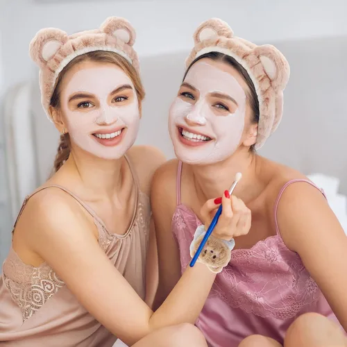 Miniatura 7 de WHAVEL Juego de 3 bandas para el cabello, diadema de spa y pulsera con lindas orejas de oso, bandas de lavado facial para mujeres y niñas (café 01)