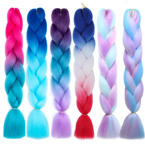 Miniatura 54 de Xiaofeng Extensiones de cabello trenzado coloridas Ombre de 61 cm, 3 unidades, trenzas Jumbo de alta temperatura para trenzas en zigzag y trenzas