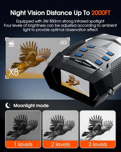 Miniatura 4 de Gafas de visión nocturna, prismáticos de visión nocturna 4K para adultos, prismáticos infrarrojos recargables de 5000 mAh con pantalla grande de 3