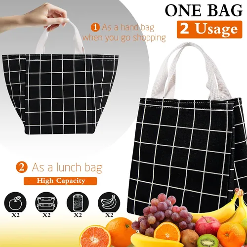 Miniatura 5 de Lonchera térmica para mujeres y hombres, bolsas reutilizables para el almuerzo para adultos para el trabajo o viajes (cuadros negros)