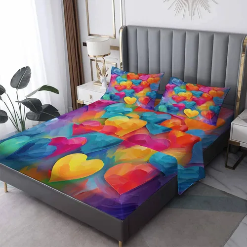 Miniatura 10 de Juego de sábanas de tamaño individual con diseño de corazón, sábanas de microfibra suave y bolsillo profundo, sábanas y fundas de almohada