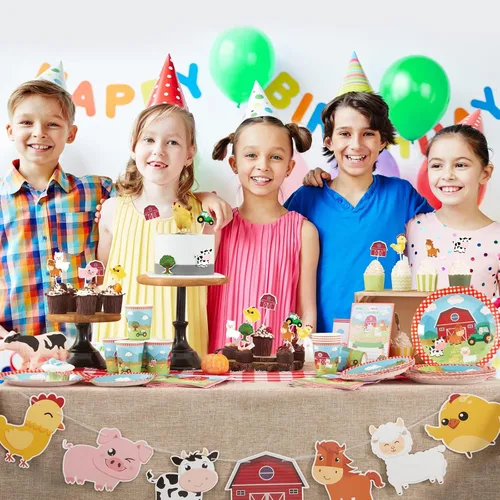Miniatura 7 de WERNNSAI Platos y servilletas de granja – 48 piezas de decoración de cumpleaños de animales de granja, platos de papel de granero para niños, fiesta