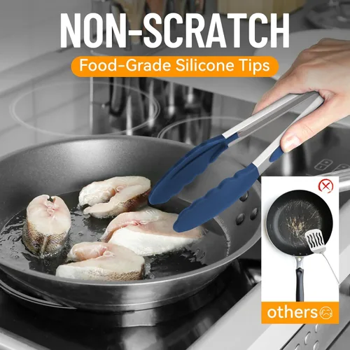 Miniatura 5 de HOTEC Pinzas de Cocina Premium de 7 y 9 Pulgadas, Pinzas de Cocina de Acero Inoxidable con Bloqueo y Puntas de Silicona, Antiarañazos y Resistentes