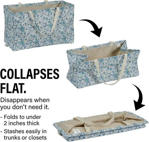 Miniatura 4 de Household Essentials Bolso de lona Krush con estampado floral blanco y azul, bolsa multiusos para todos los propósitos Floral azul