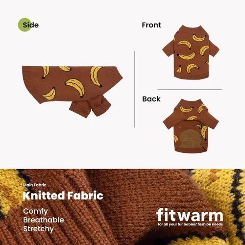 Miniatura 4 de Fitwarm Suéter de plátano para perro, ropa térmica de invierno para perros pequeños, niños y niñas, atuendo para mascotas, marrón, amarillo, XS