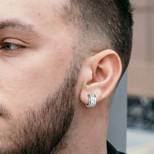 Miniatura 4 de Jstyle arete en forma de círculo de acero inoxidable, con modelo griego, para hombre y mujer., acero inoxidable, E9345-s
