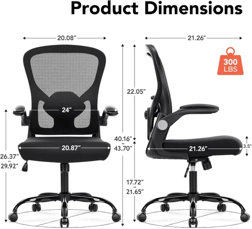 Miniatura 2 de Silla de oficina ergonómica, silla de escritorio para computadora con soporte lumbar ajustable, silla de oficina de malla transpirable con Negro
