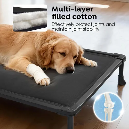 Miniatura 4 de Veehoo Cama elevada para perros a prueba de masticación, catre elevado duradero para mascotas con tapete impermeable relleno de algodón de Negro
