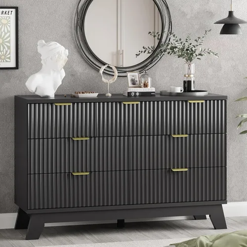 Miniatura 9 de Xixini - Cómoda moderna de madera acanalada para dormitorio, sala estar, pasillo o armario, para organizar y almacenar ropa o soporte de TV, 6 Roble