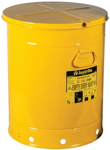 Miniatura 13 de Justrite Recipiente para desechos aceitosos de acero galvanizado de 10 galones, recipiente de seguridad metálico para trapos con aceite de 18 x 14