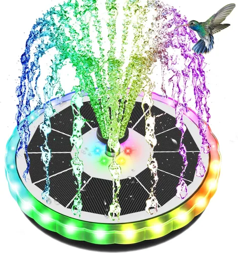 Miniatura 7 de SZMP Fuente solar, fuentes de baño para pájaros de 4 W con batería 4000, luces LED de color, bomba de fuente de agua al aire libre con 7 boquillas