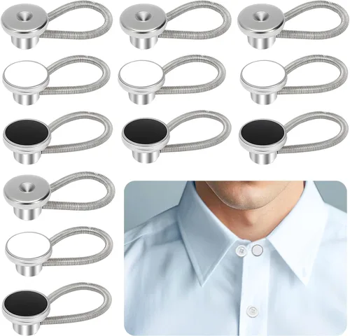 12 extensores de cuello elásticos y ajustables para camisas de hombre, cómodos extensores de botón de cuello para camisas de vestir y trajes de