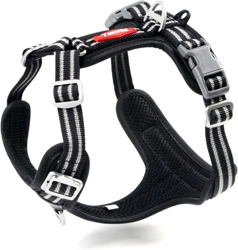 Arnés sin tirones para perro, chaleco reflectante ajustable con broche de metal, malla suave transpirable sin estrangulamiento para cachorro, fácil