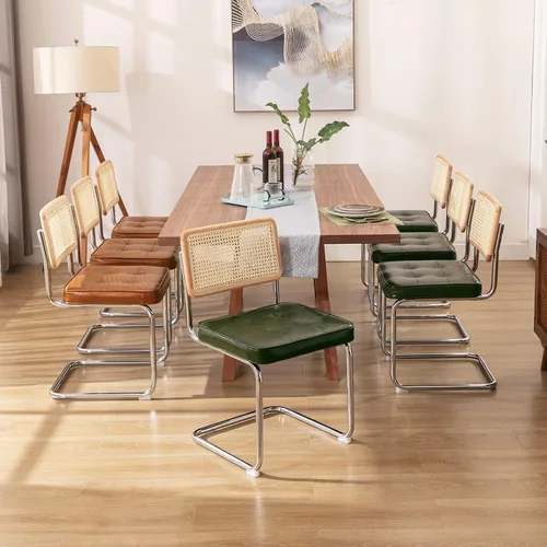 Miniatura 4 de Zesthouse Juego de 4 sillas de comedor de ratán natural, sillas modernas de comedor con respaldo de madera maciza para cocina y sala de estar, verde