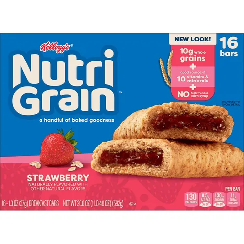 Miniatura 10 de Nutri-Grain Barras de desayuno horneadas suaves, aperitivos para niños, paquete económico, fresa, caja de 20.8 onzas (16 unidades)