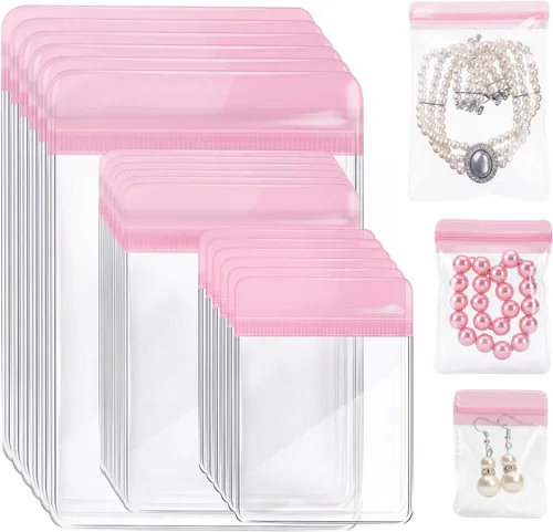 Miniatura 13 de Clabby 120 bolsas de joyería de PVC transparente, bolsa de almacenamiento de joyas de plástico, anillos transparentes, aretes, bolsas antideslustre
