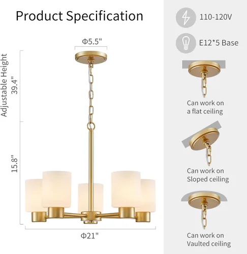 Miniatura 2 de WUZUPS Lámpara colgante de 5 luces, pantalla de vidrio blanco esmerilado con iluminación de techo de grano, elegante accesorio moderno para baño
