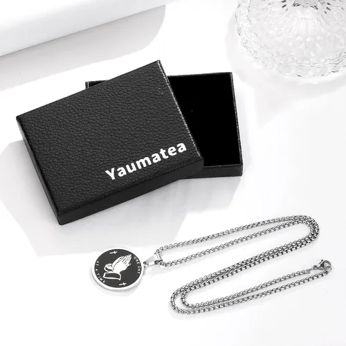 Miniatura 7 de Yaumatea Collar de oración de serenidad con manos en oración, colgante de moneda para hombres y mujeres, señores, oración, versículo bíblico