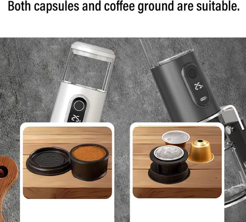 Miniatura 4 de Zunate Cafetera portátil, cafetera de viaje compatible con café molido y cápsulas para viajes, camping, senderismo, pesca, picnic y trabajo (negro)