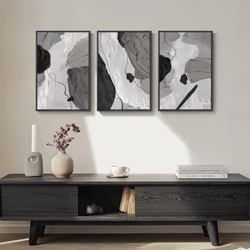 Miniatura 4 de Arte de pared abstracto moderno enmarcado en blanco y negro, 3 piezas de impresiones en lienzo pinturas obras de arte para paredes, cuadros Negro