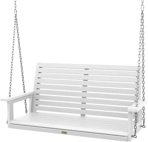 Miniatura 12 de YEFU Columpio colgante para porche al aire libre: banco de columpio de patio de 2 asientos, silla de columpios para todo tipo de clima con cadenas