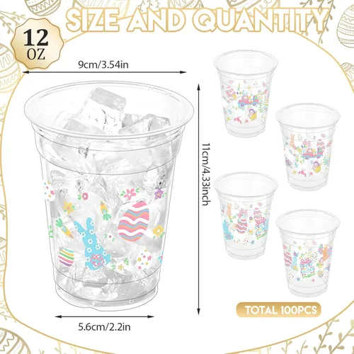 Miniatura 2 de 100 vasos de plástico con diseño de conejo de Pascua, vasos desechables transparentes de 12 onzas para Pascua, primavera, fiestas de cumpleaños